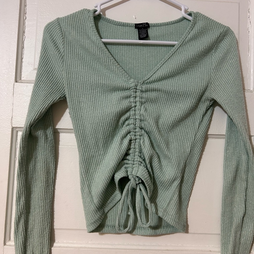 Forever 21 Women's Ribbed Mint Green Long Sleeve Top